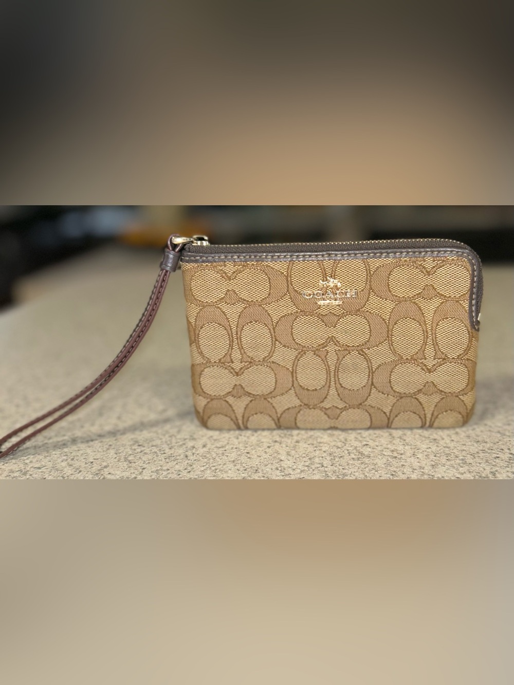 Coach Brown Signature Canvas Wristlet